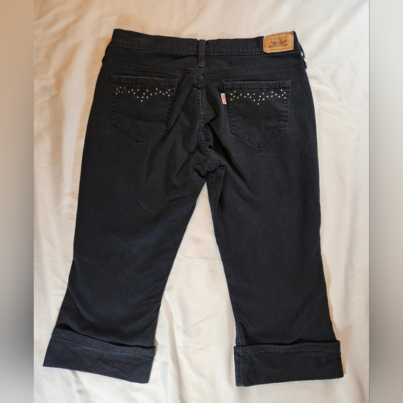 Levi's 515 Womens Black Cuffed Bottom 5 Pocket Jeweled Back Pocket Capris Size 8 - Picture 12 of 15